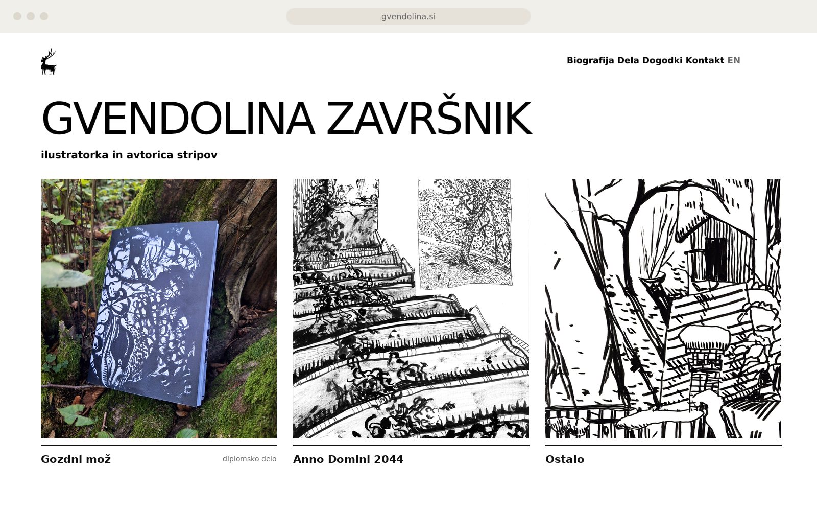 The live home page. Her artwork does all the talking.